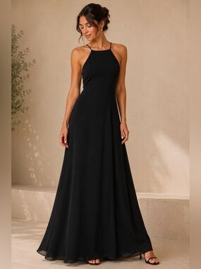 Lulus Black Open Back Maxi Dress Crisscross Formal Wedding Guest Gown M